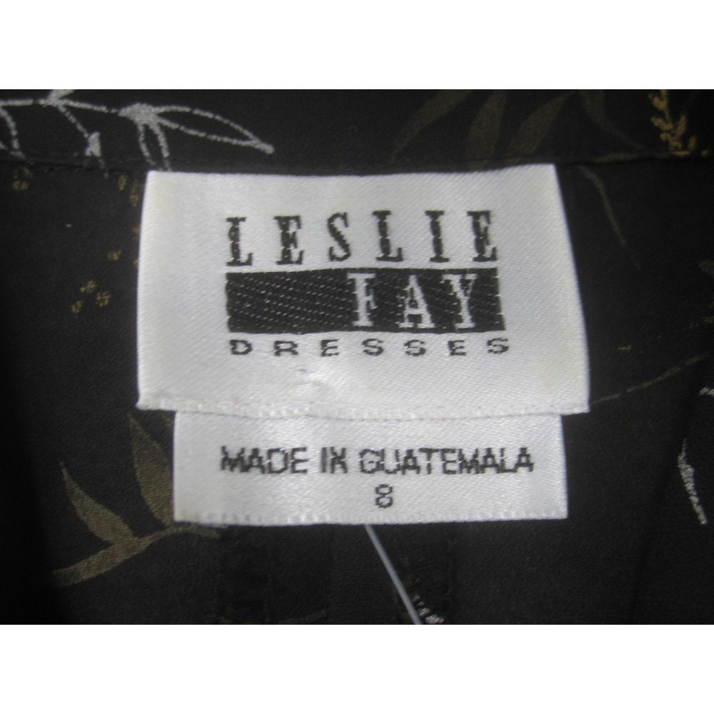 Leslie Fay Shirt Womens 8 Black Floral Print Button Front Long‎ Sleeve Tie Cuff - Picture 4 of 10
